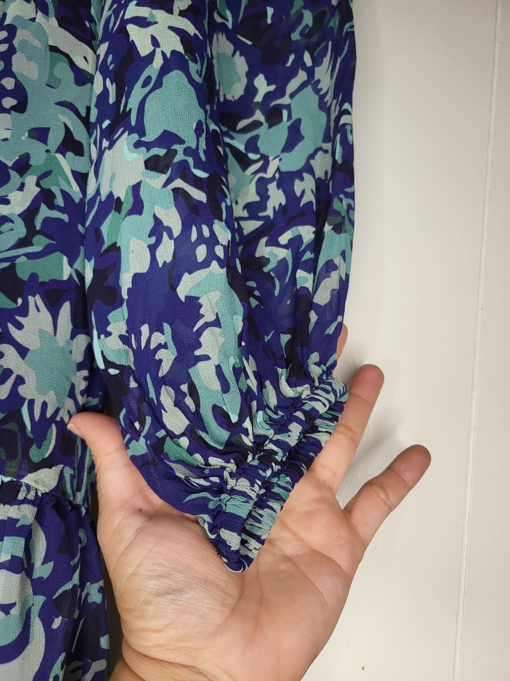 Anthropologie Blue and Teal Floral Print Dress - Picture 4 of 9